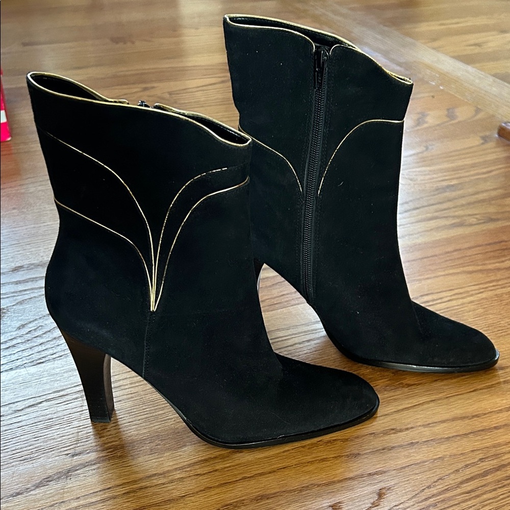 Rampage Black Suede Ankle Boots with Gold Trim